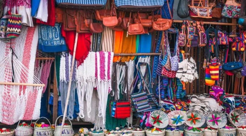 Market-stall-at-the-small-village-of-Panajachel-on-the-shore-of-Lake-Atitlan-in-Guatemala-Central-America