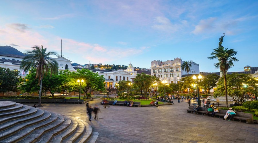 Plaza Grande in old town Quito, Ecuador at night