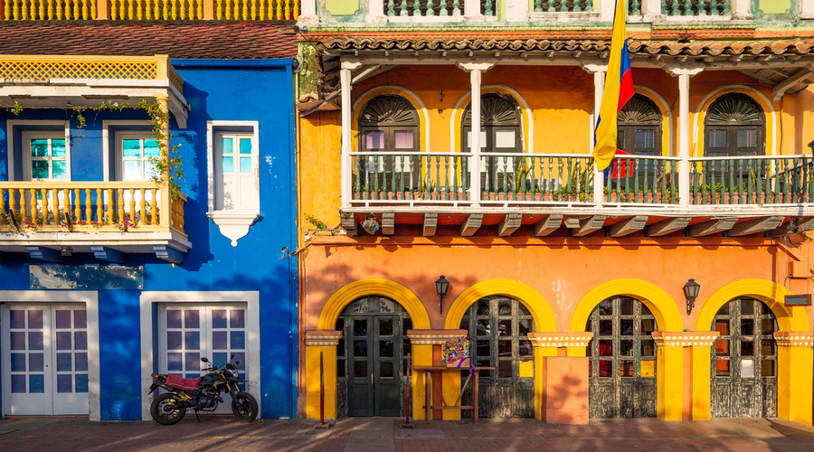 Scenic-colorful-streets-of-Cartagena-in-historic-Getsemani-district-near-Walled-City