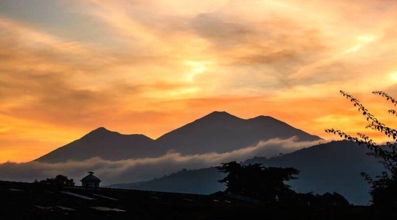 Sunset-view-of-Fuego-Acatenango-volcanoes-near-Antigua-Guatemala