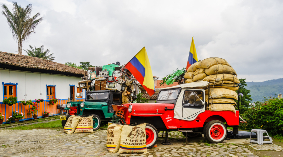 Willy-jeeps-in-the-village-of-Salneto-next-to-the-valley-of-Salento-in-Colombia