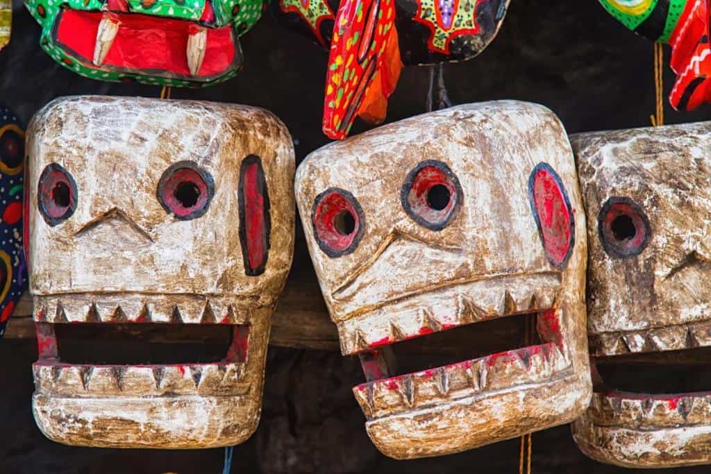 Mayan-Wooden-Masks-for-sale-Chichicastenango-Guatemala-Central-America