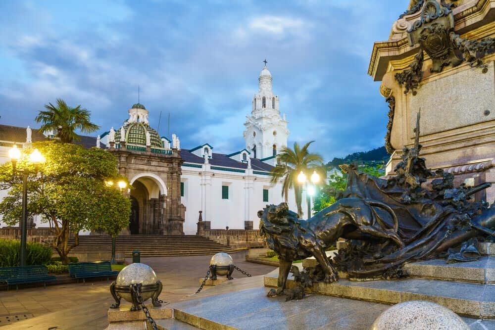 Plaza Grande in old town Quito, Ecaudor at night