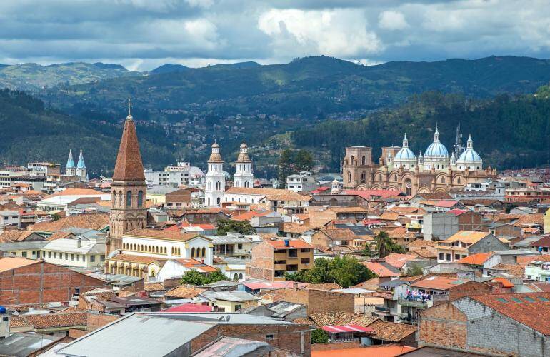 View-of-the-city-of-Cuenca-Ecuador-with-its-many-churches-on-a-cloudy-day