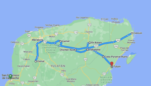 cosa vedere in Yucatan in 7 giorni: mappa