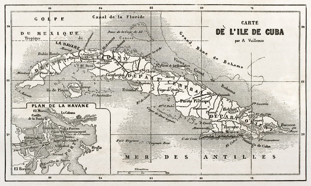 Cuba-vecchia-mappa-con-lAvana-inserto-piano.-Creato-da-Vuillemin-ed-Erhard-pubblicato-su-Le-Tour-du-Monde-Parigi-1860