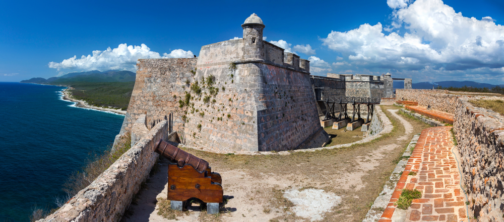 Wide-Panoramic-View-of-Castillo-del-Morro-or-San-Pedro-de-la-Roca-Castle-Fort-on-Santiago-de-Cuba