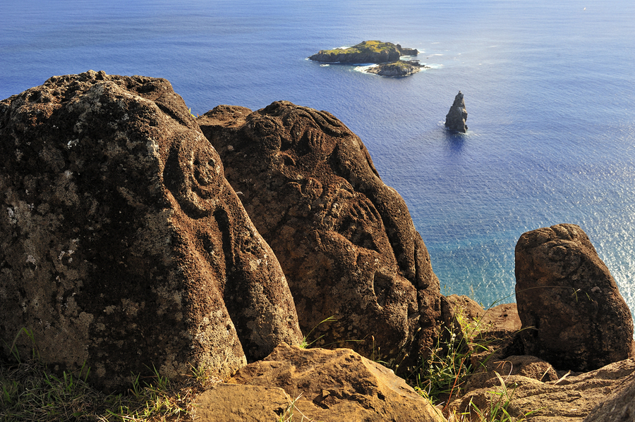 Bird Man Island and Polynesian carvings, Easter Island, Chile