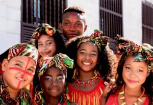 Children-of-different-ethnic-races-show-their-joy-with-a-beautiful-smile-in-the-city