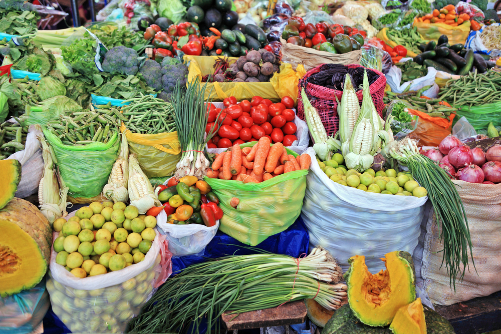 Colorful Vegetables and Fruits , marketplace Peru