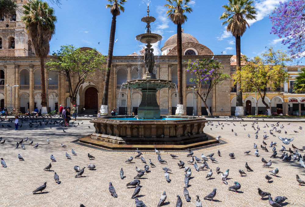 Square with many pigeons at Cochabamba Bolivia