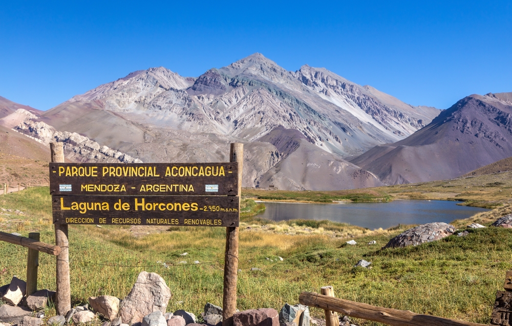 Table-Sign-that-reads-Aconcagua-Provincial-Park-Mendoza-Argentina-Horcones-Lagoon