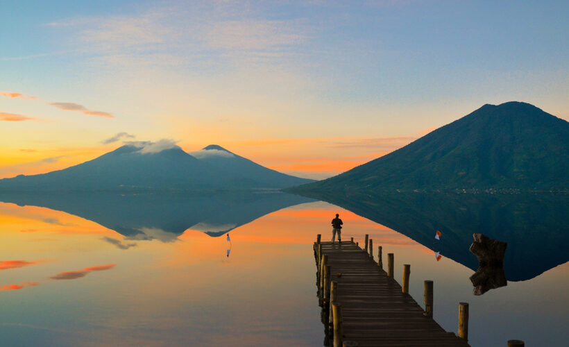 Observing,The,Incredible,Beautiful,Sunrise,At,Lake,Atitlan,In,Guatemala.